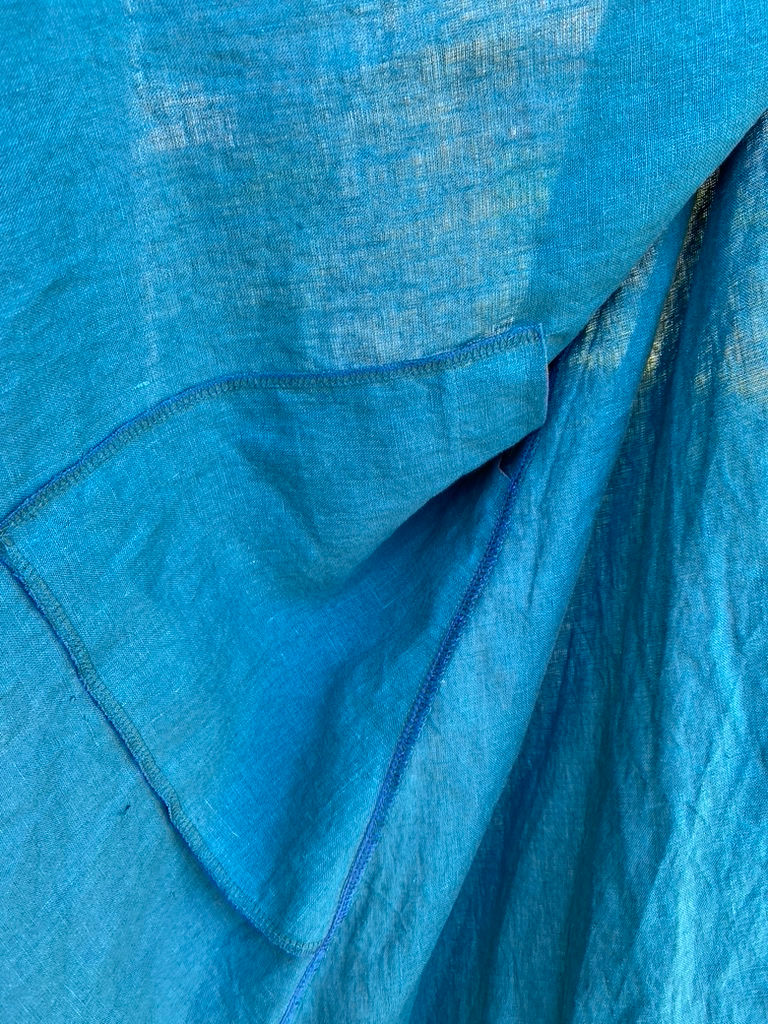 Thumbnail: SOLD. #244, teal unlined cape, hood, pockets, cape ties