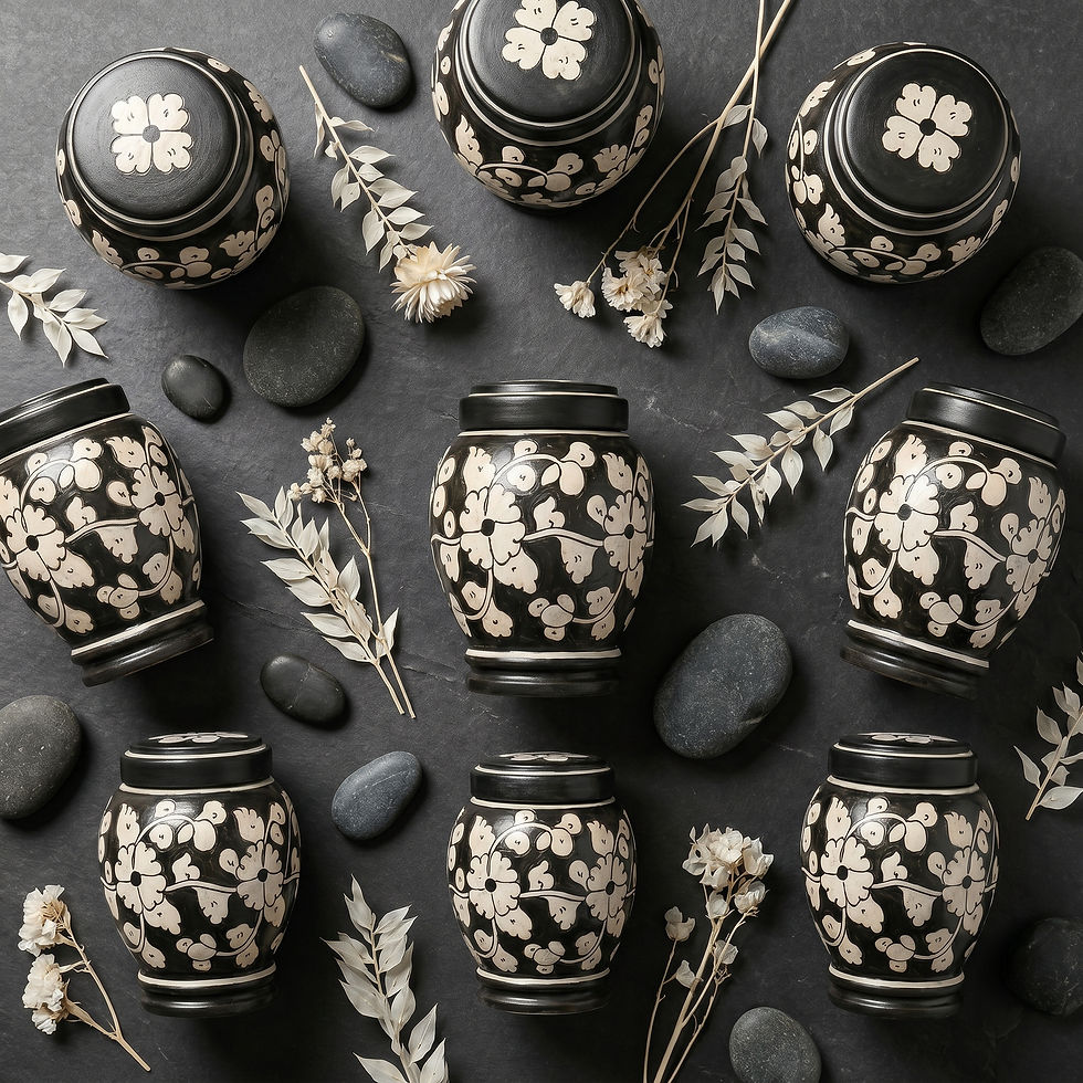 Thumbnail: Raven - black floral pottery urn