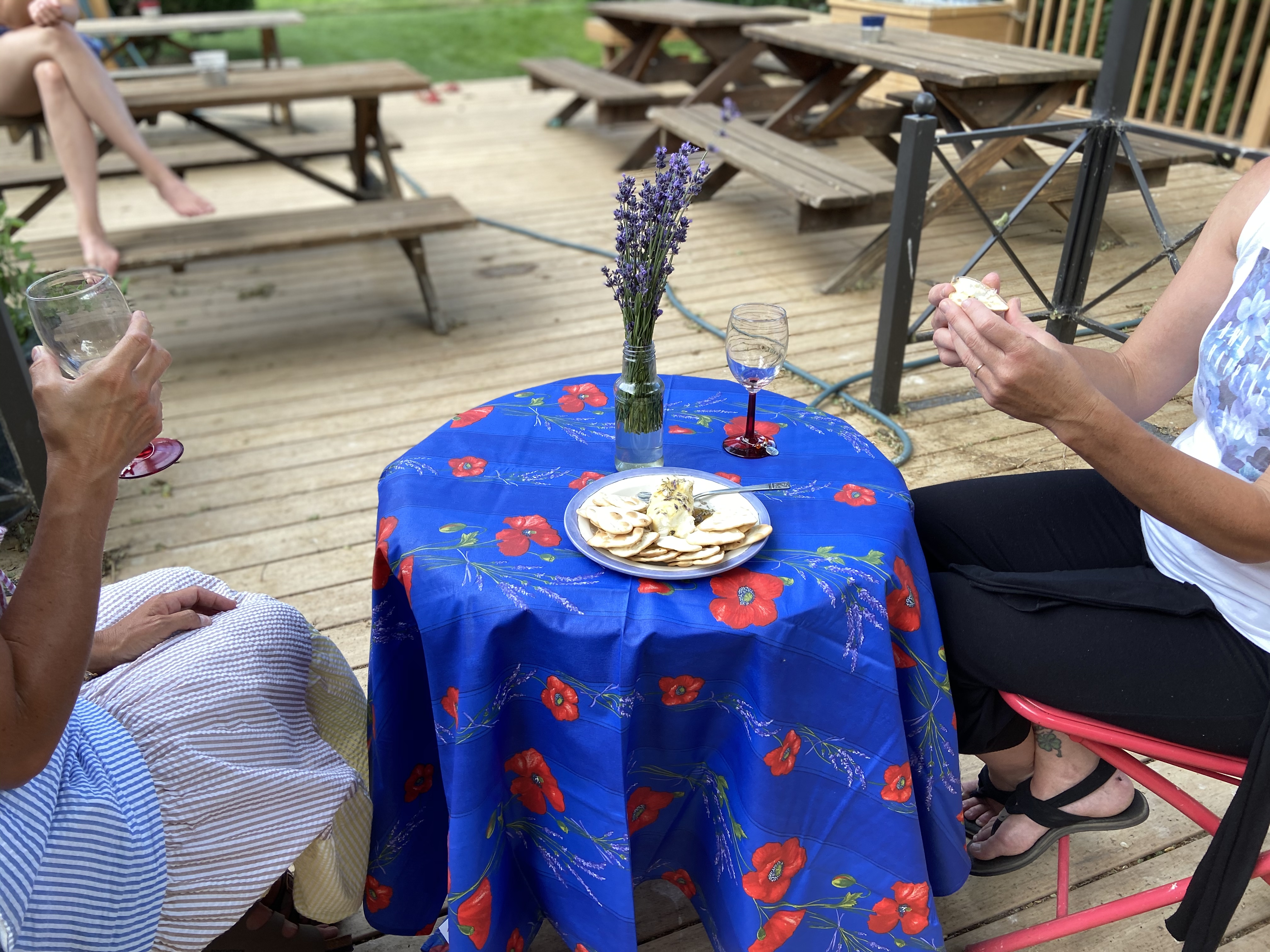 Poppies and Lavender Coated Cotton Tablecloths: Blue