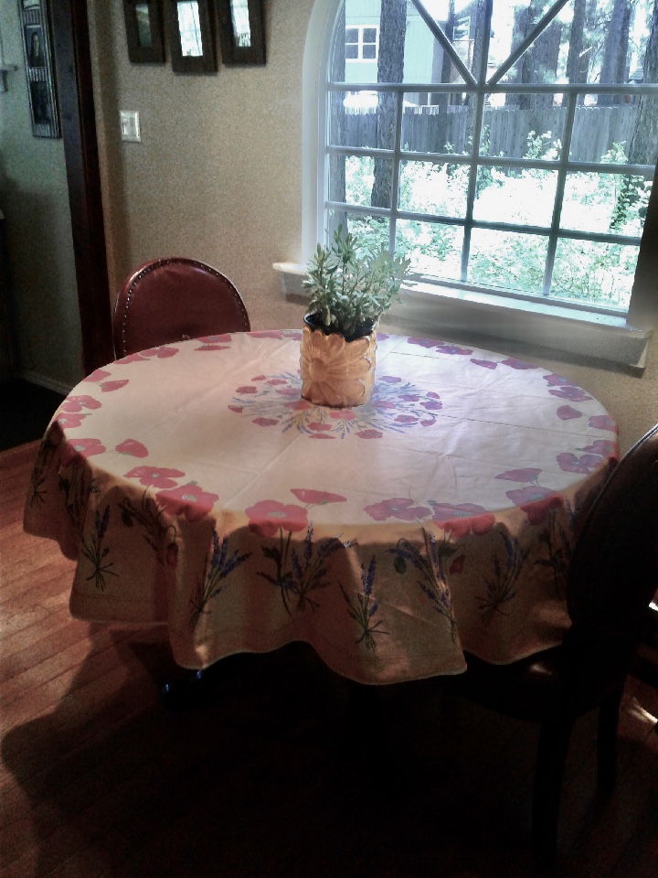 Poppies and Lavender Coated Cotton Tablecloths: Yellow