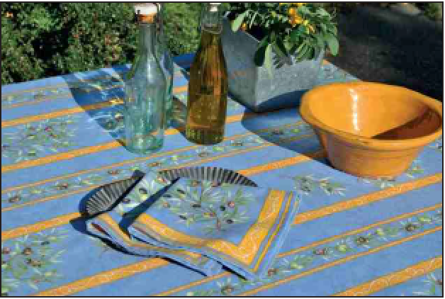 Thumbnail: Olives Blue Coated Cotton Tablecloths
