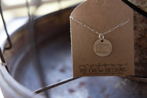 metal stamped necklace State Pendant Pit Crew Designs