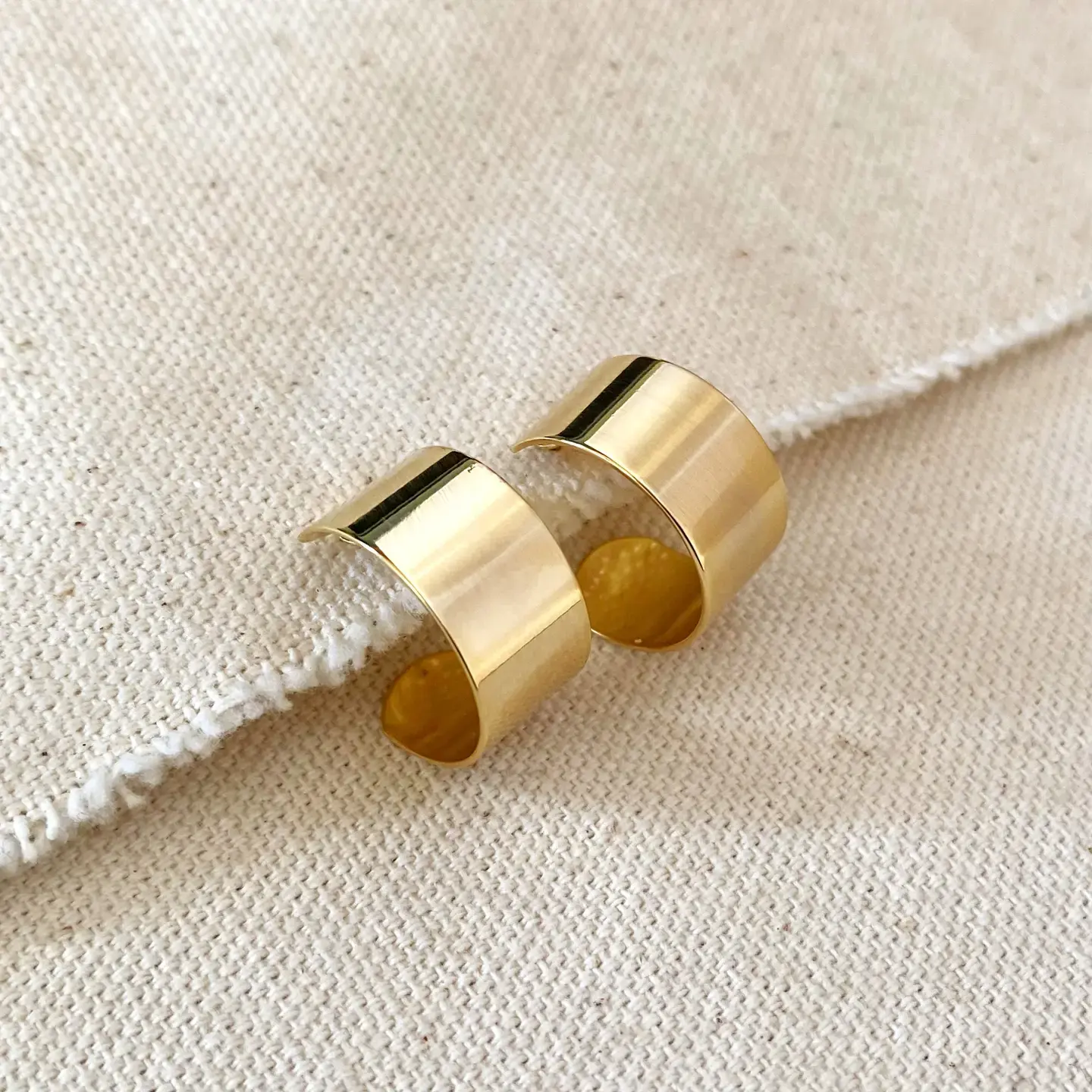 Wide Flat Polished Half Hoop Earrings