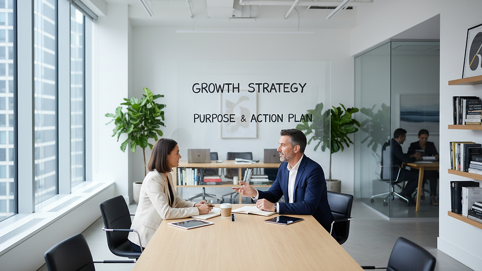 Eye-level view of a modern office space with a coaching session in progress