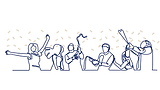 Line drawing of people celebrating
