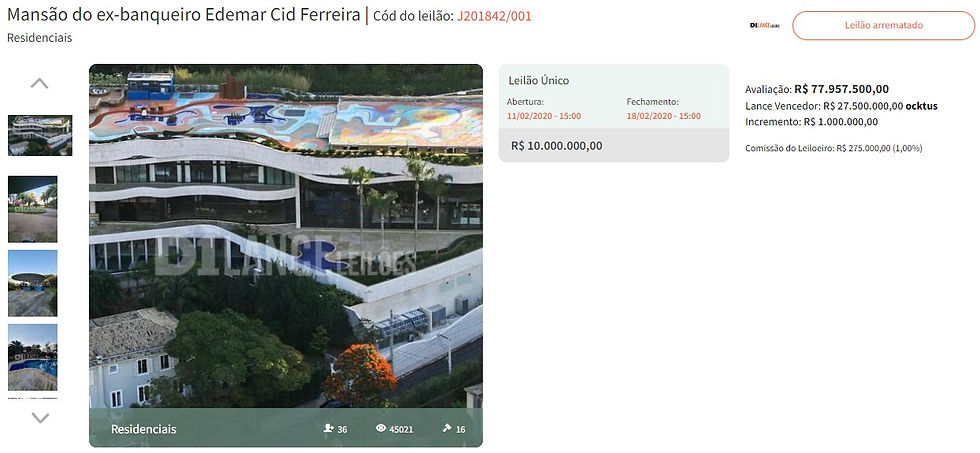 Mansão do ex-banqueiro Edemar Cid Ferreira, leiloada pela D1LANCE.