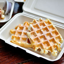 Waffle perfection. Brioche style dough loaded up with caramelized clusters of Belgian pearl sugar. Dense, buttery, crunchy, moist, and a whole host of other delightful words could be used to describe this waffle!