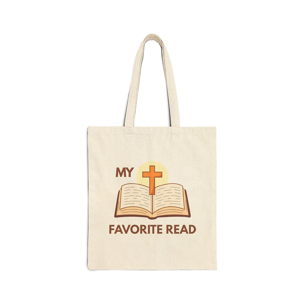 Thumbnail: Faith Bible Tote Bag — "My Favorite Read" Cotton Canvas Book Bag