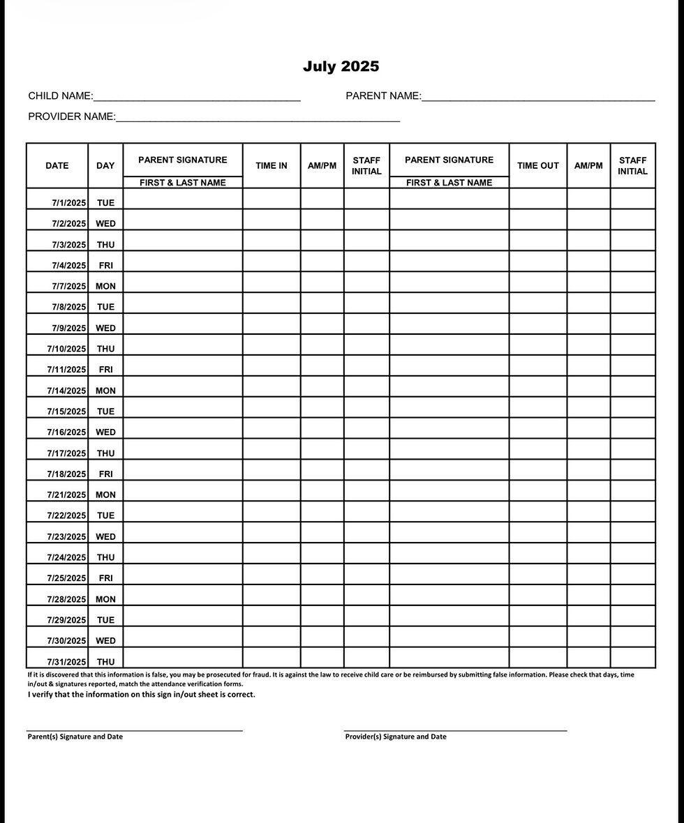 Thumbnail: Sign in and Out Sheets WITHOUT Weekends