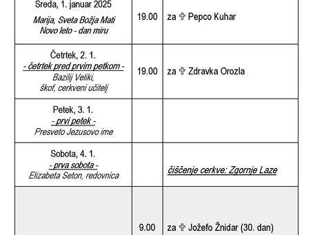 Oznanila od 29. decembra 2024 do 5. januarja 2025 (Šentilj)