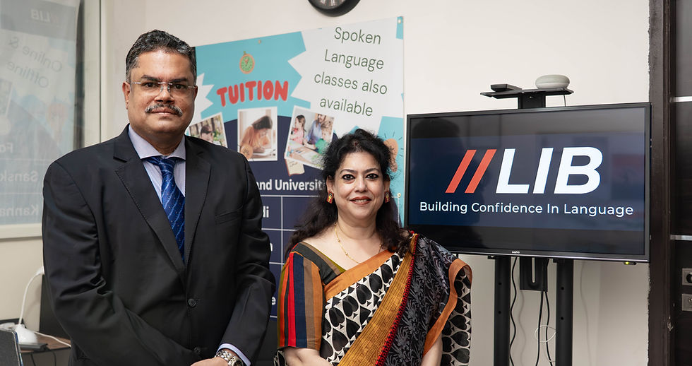 Founders of LIB Education, Dr. Kakali Roy Chowdhury and Mr. Rishin Roy Chowdhury, dedicated to personalized education, academic excellence, communication skills, and student success through innovative learning.