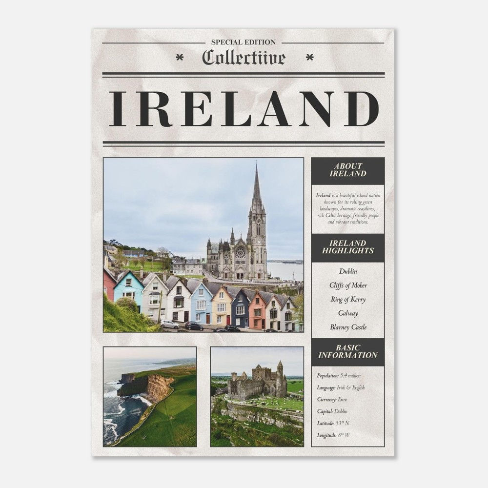 Irland Poster im Zeitungsstil – Collectiive Country Collection
