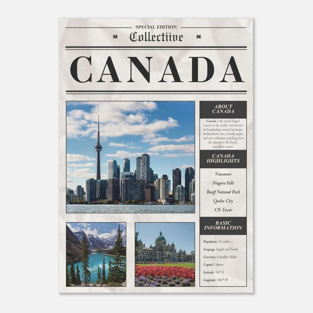 Kanada Poster im Zeitungsstil – Collectiive Country Collection