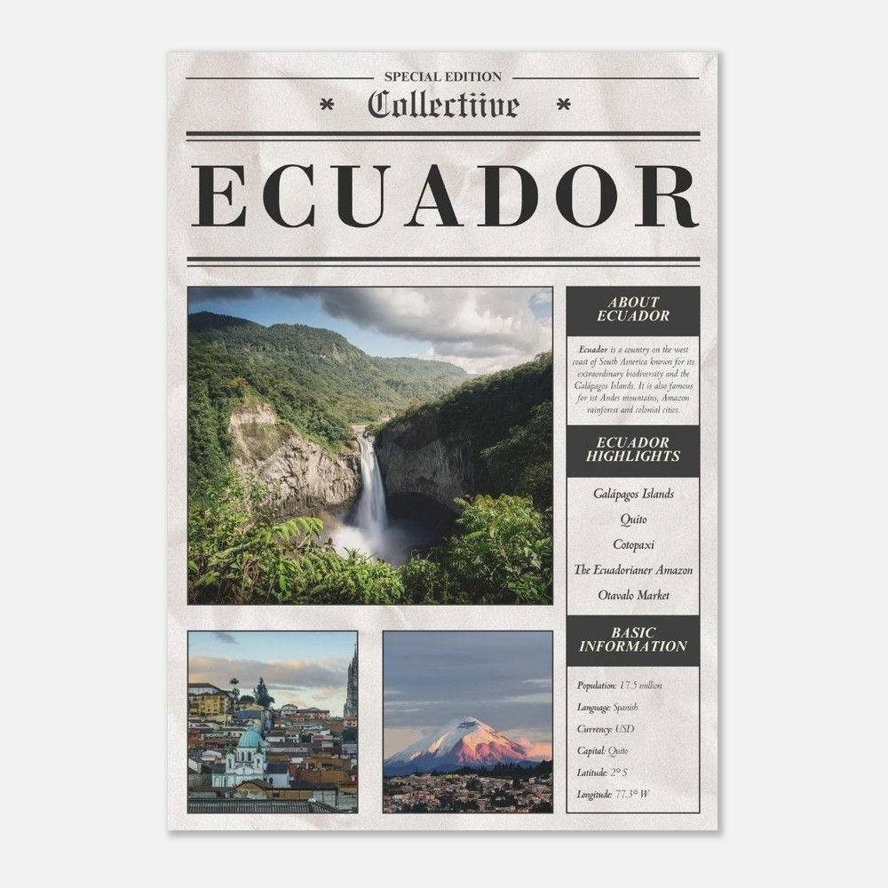 Ecuador Poster im Zeitungsstil – Collectiive Country Collection