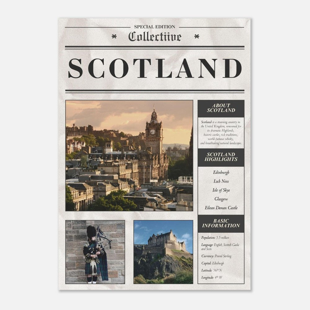 Schottland Poster im Zeitungsstil – Collectiive Country Collection