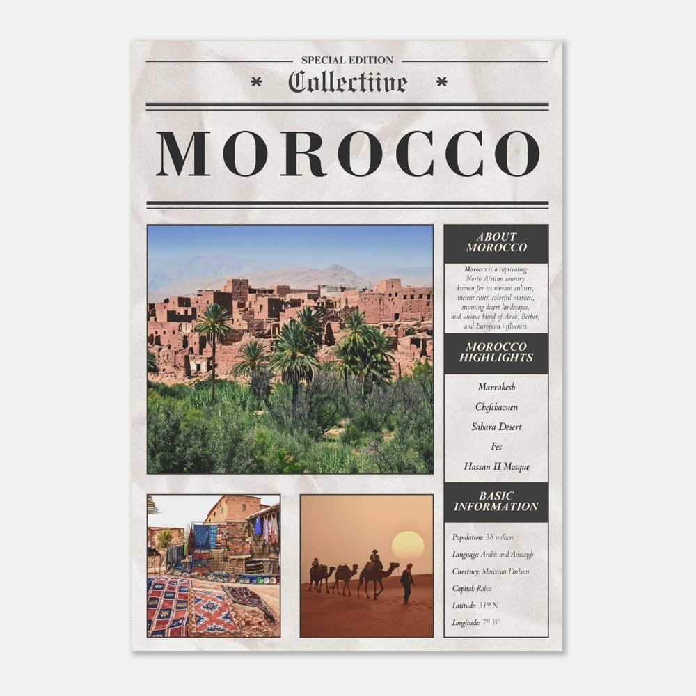 Marokko Poster im Zeitungsstil – Collectiive Country Collection