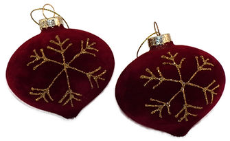 Red flock bauble with gold glitter snowflake onion