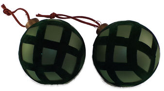 Green Glass and textured flock bauble round