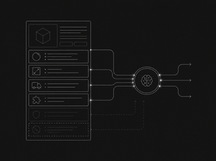 Abstract diagram showing how e-commerce product pages become eligible for AI product recommendations through crawler access, direct-answer content, and structured data.