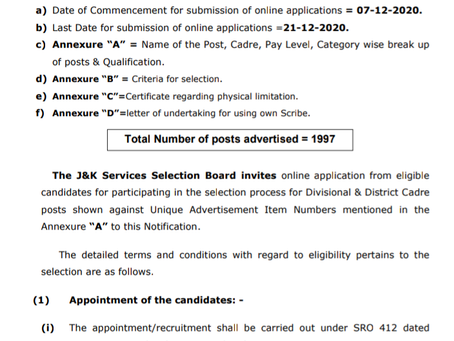 J&K Job 2020: JKSSB Recruitment. Various Posts