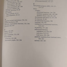 7th and last page of the Index for Algebra2