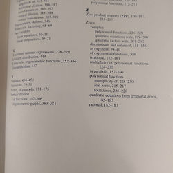 7th and last page of the Index for Algebra2