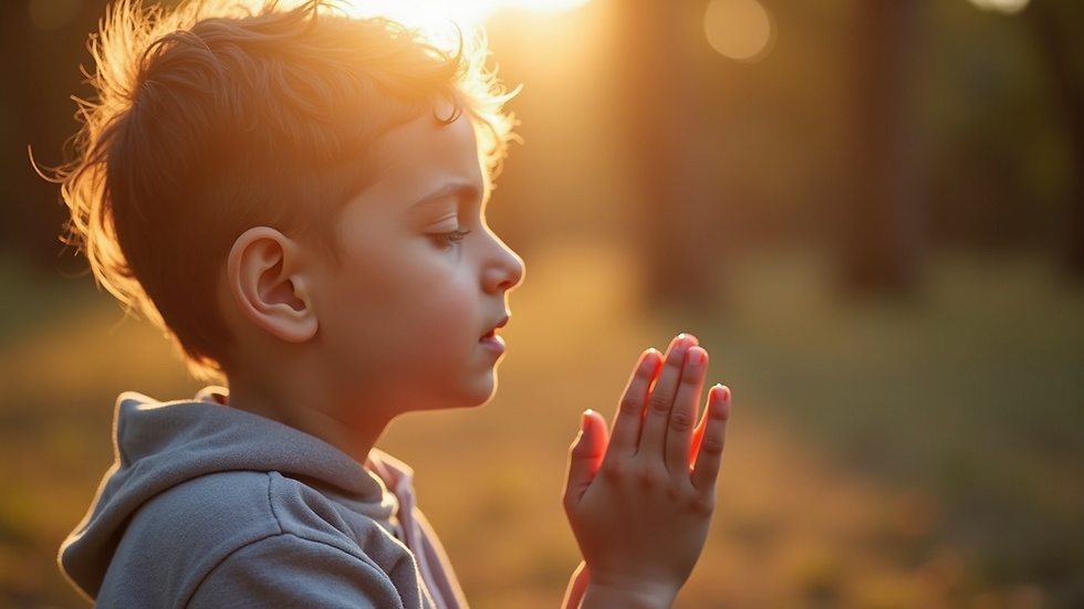 Close-up view of a child practicing deep breathing exercises