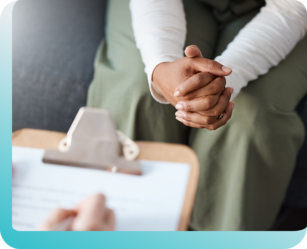 Clasped hands during a psychoeducational assessment session