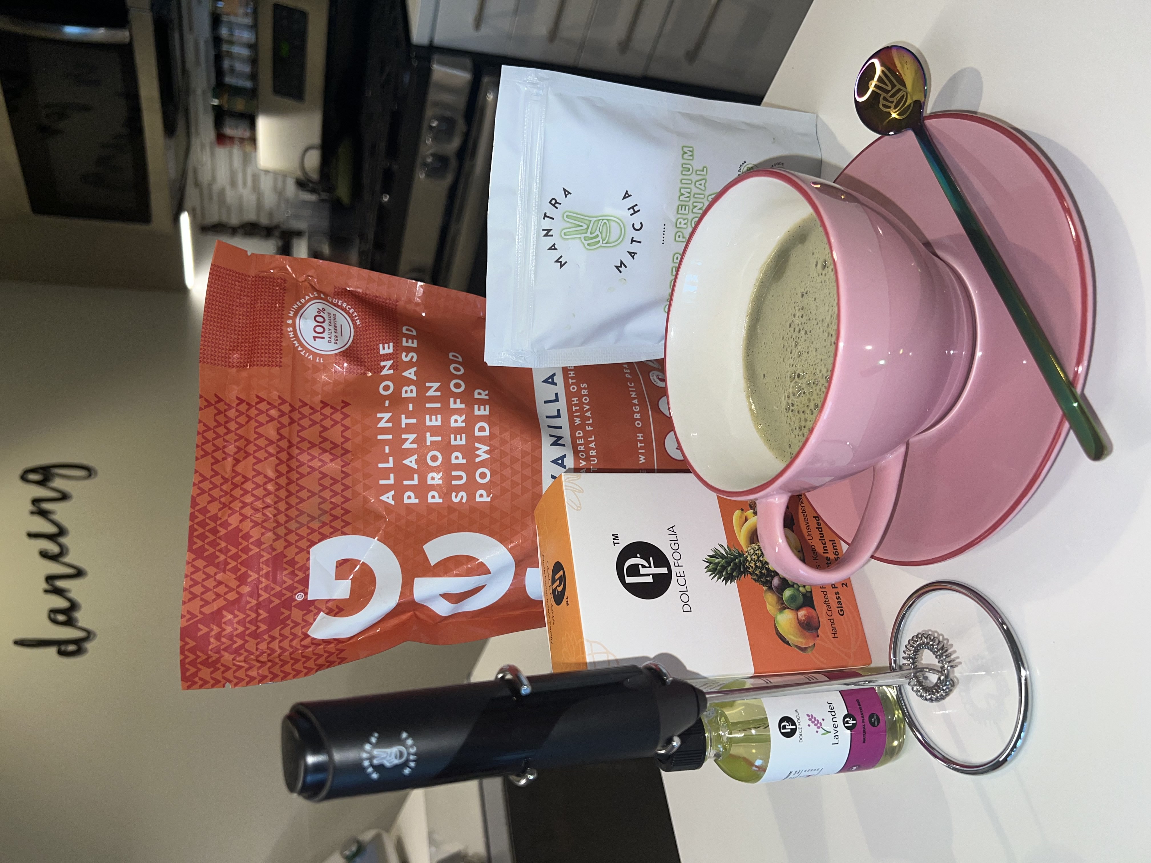 Lavender Matcha Latte Ingredients on Table