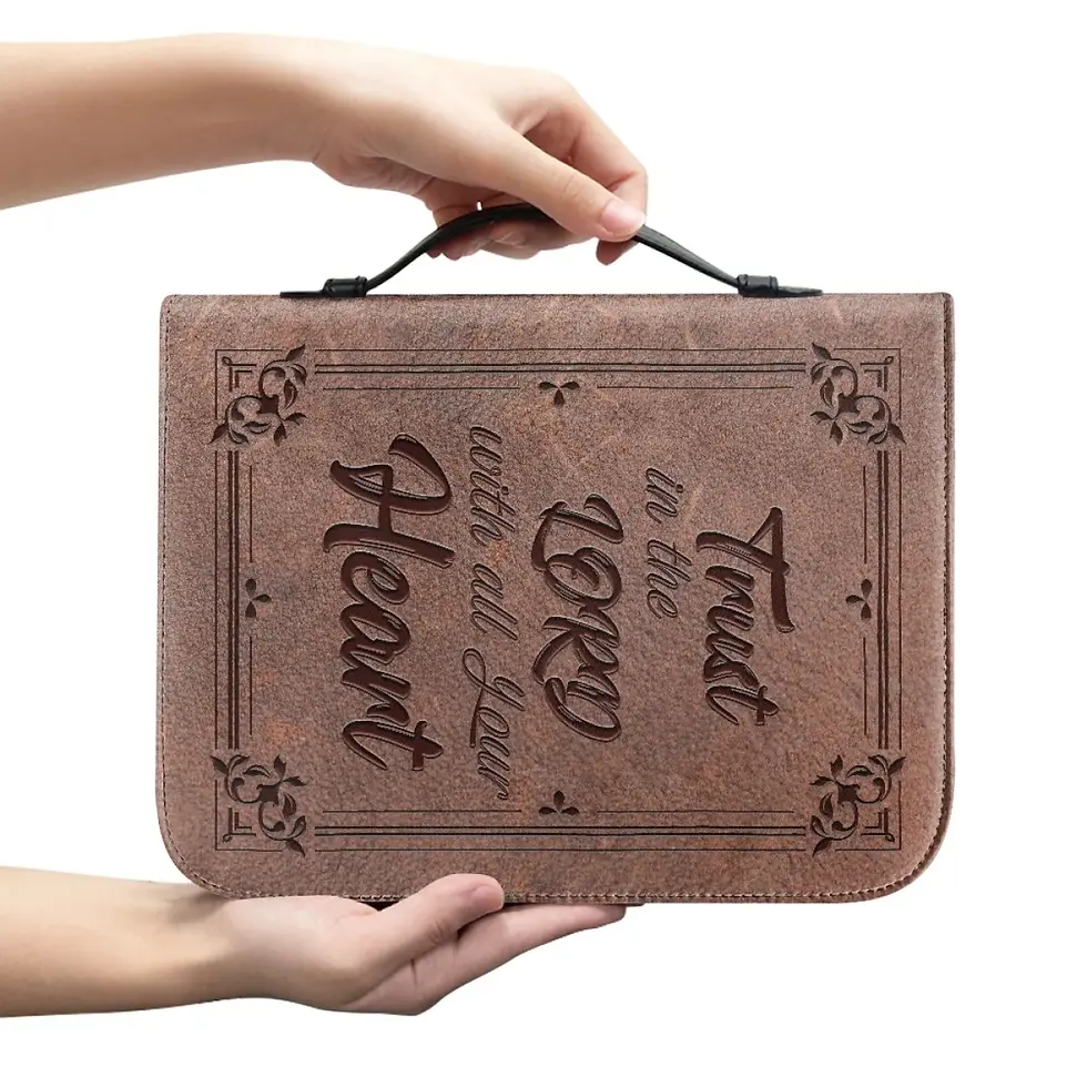Thumbnail: Multi-Size Printed Zippered Leather Bible Cover With Pen Slots and Pockets