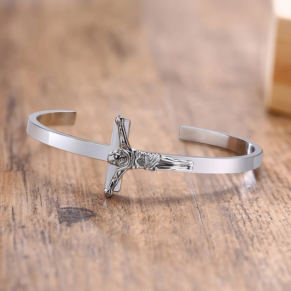 Thumbnail: Men Cuff Bracelet ,Sideways Cross Bracelet,stainless Steel