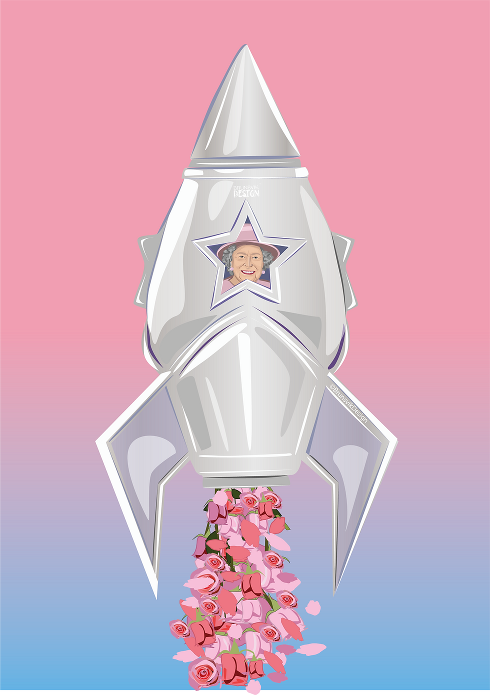 Miniatyrbilde: queen elizabeth in a rocket illustration 