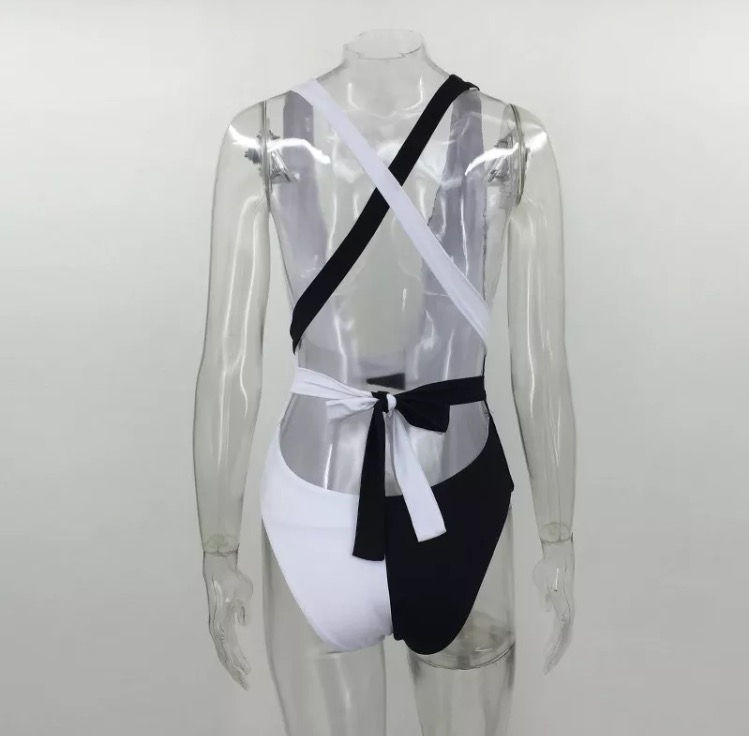 Thumbnail: Monochrome Monokini Plunge Neck Swimsuit