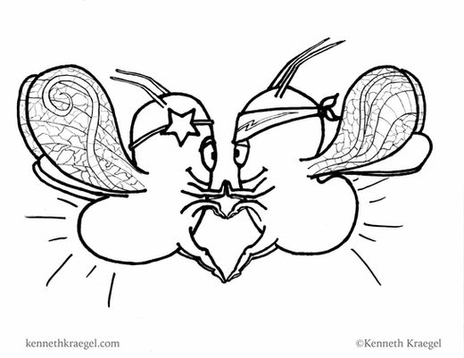Coloring page of two fireflies dancing