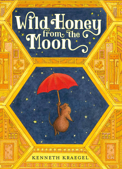 Front cover of Wild Honey from the Moon by Kenneth Kraegel. Mother Shrew descending hanging from an open umbrella.