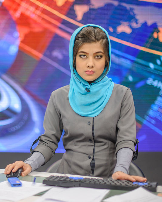 News anchor, Kabul, Afghanistan.