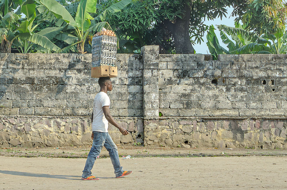People at work, Egg delivery man in Kinshasa, DRC.
