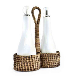 Galheteiro cerâmica e rattan