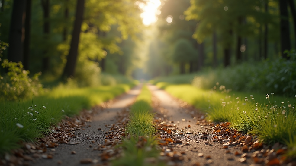 Close-up view of a serene nature path surrounded by trees