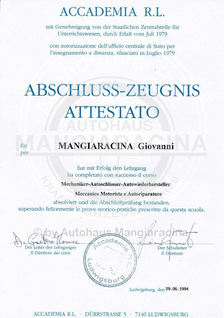 Abschluss Zeugnis 1994