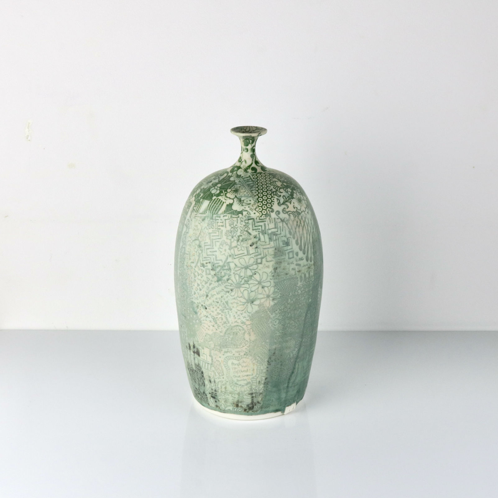 Large Green Bottle with Neck | H. 27 cm | By Carolyn Tripp