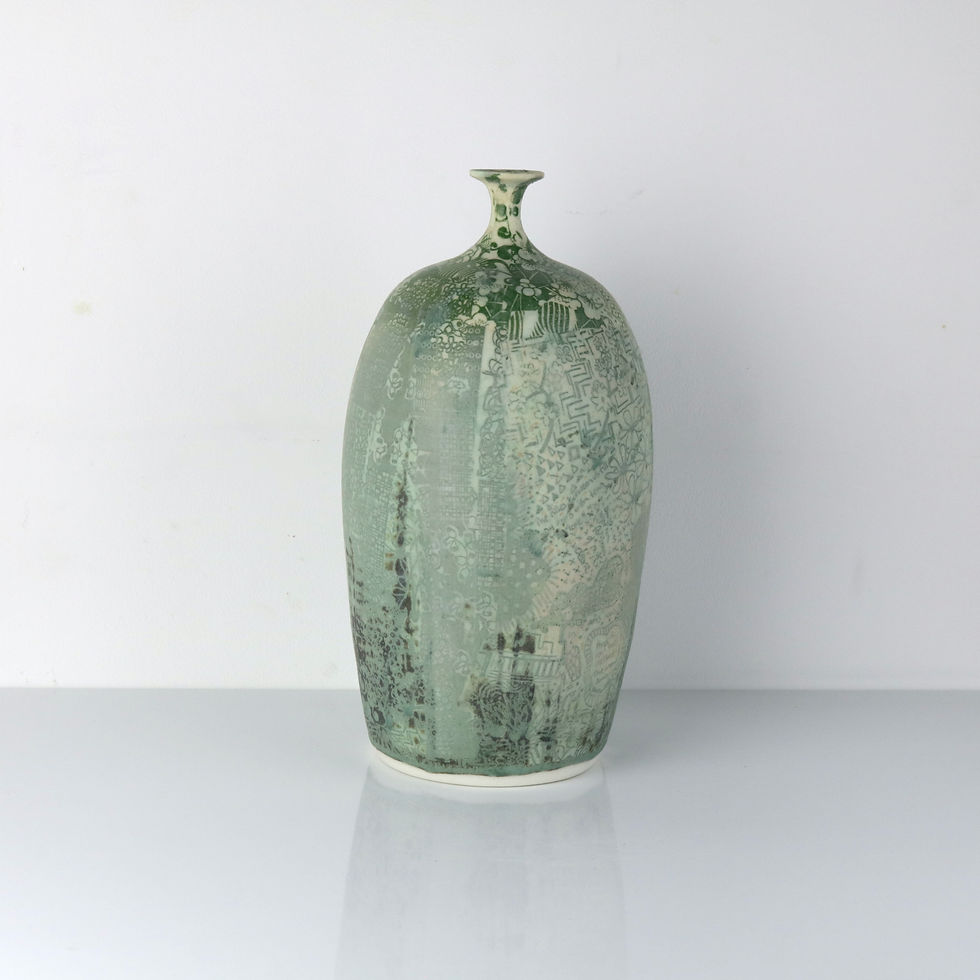 Thumbnail: Large Green Bottle with Neck | H. 27 cm | By Carolyn Tripp