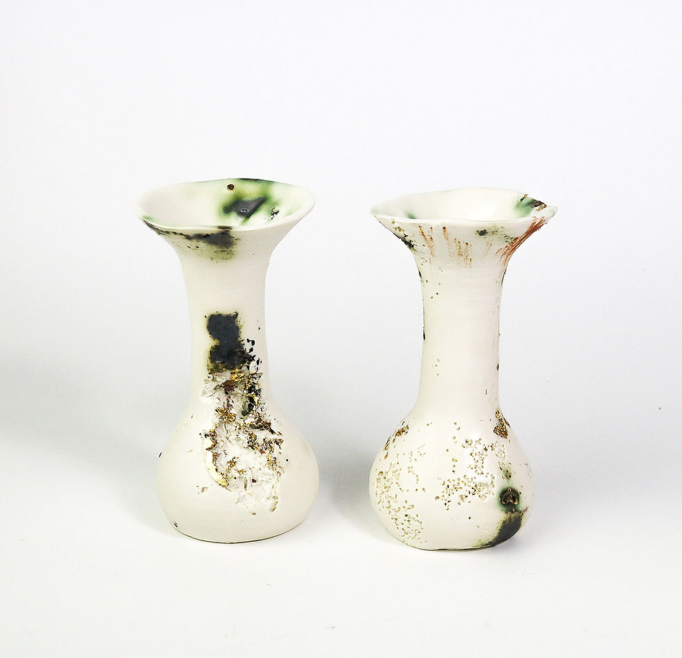 Thumbnail: Long Necked Vase I & II | Each: H. 14 cm | By Sarah Coppard