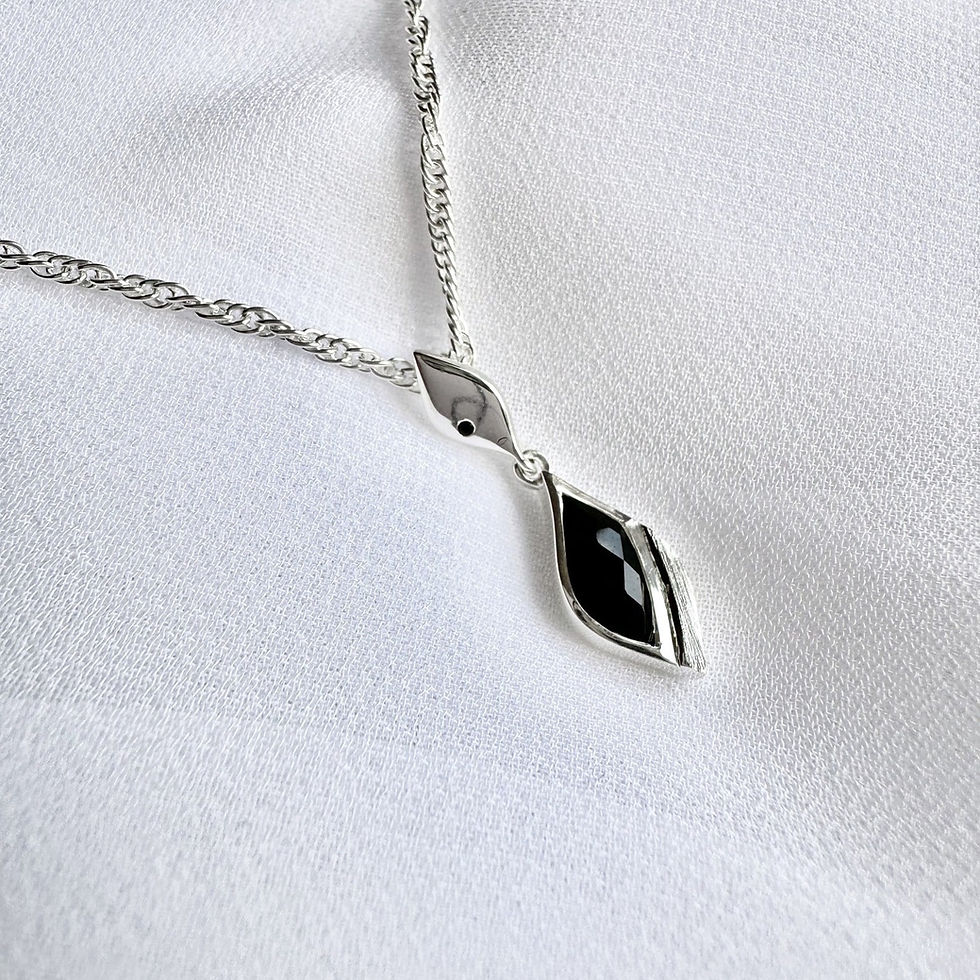Thumbnail: Sterling silver necklace with dual drop pendant set with black onyx