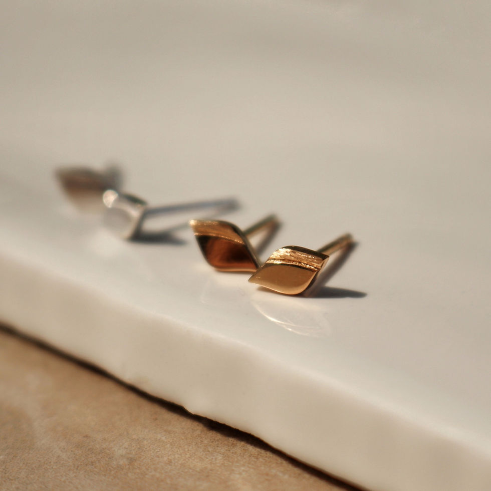 Thumbnail: Silver stud earrings in high shine and brushed sterling silver