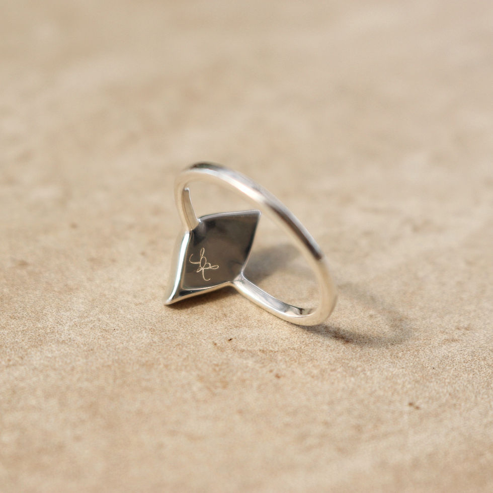 Thumbnail: Sterling silver high shine and brushed finish ring set with opal, engraved on side with 'clarity'