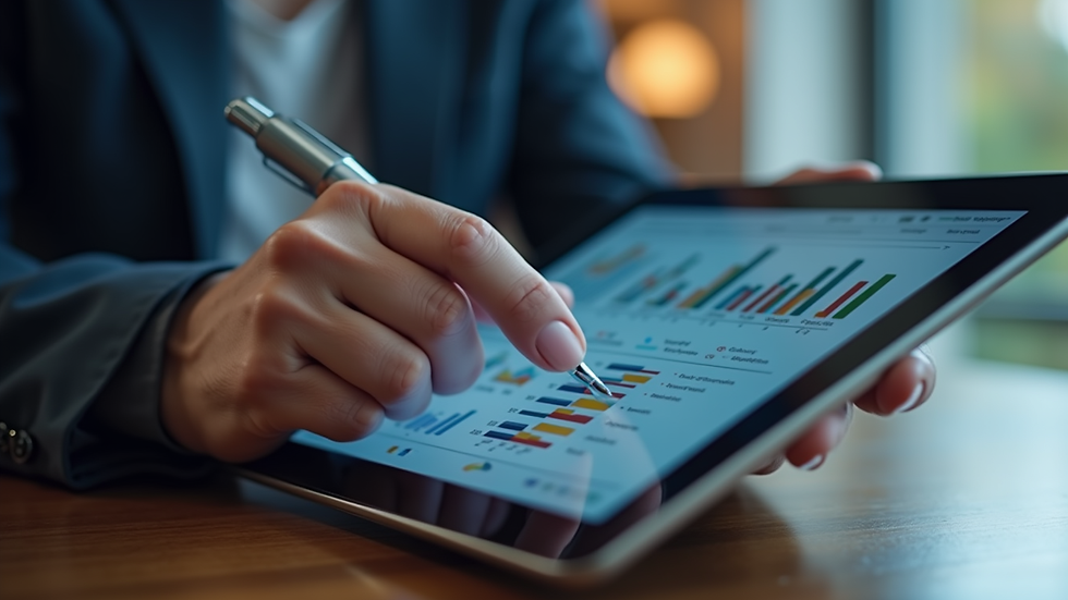close-up view of a person analyzing SEO strategy on a digital tablet