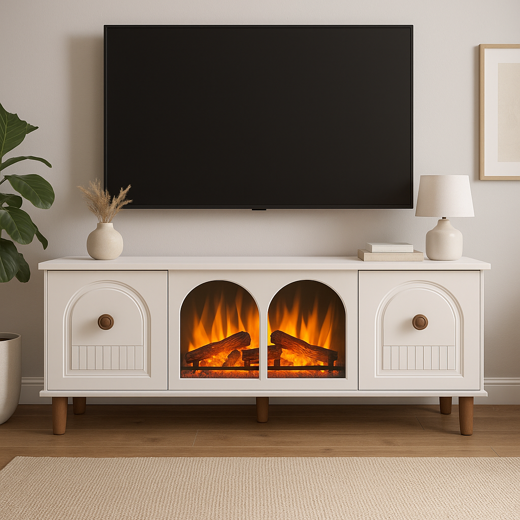 KARİZMA 160,LIK ŞÖMİNELİ BEYAZ PLAZMA TV SEHPASI G160 D35 Y47