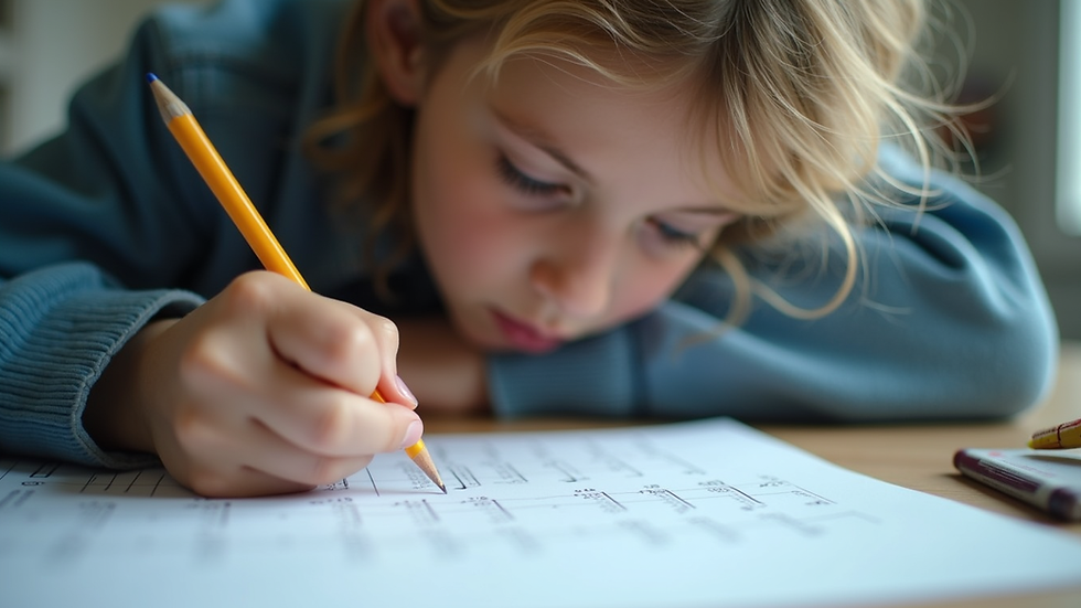Close-up view of a student solving math problems with concentration