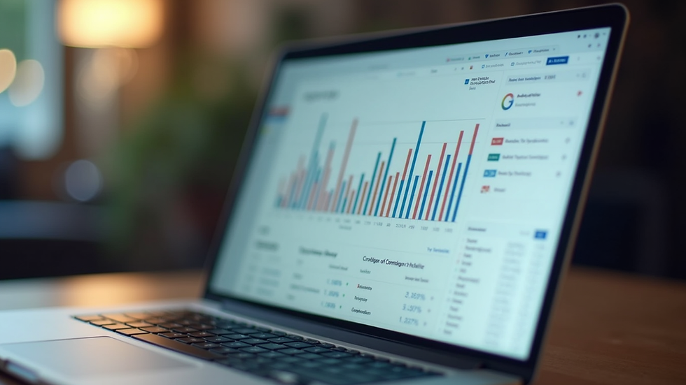 Close-up view of a laptop screen showing digital ad campaign analytics